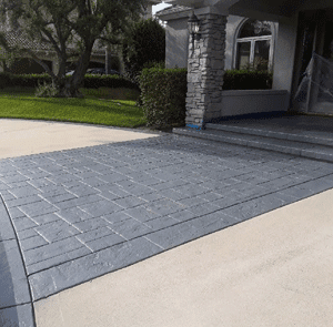 Front entrance stamped concrete grey colors